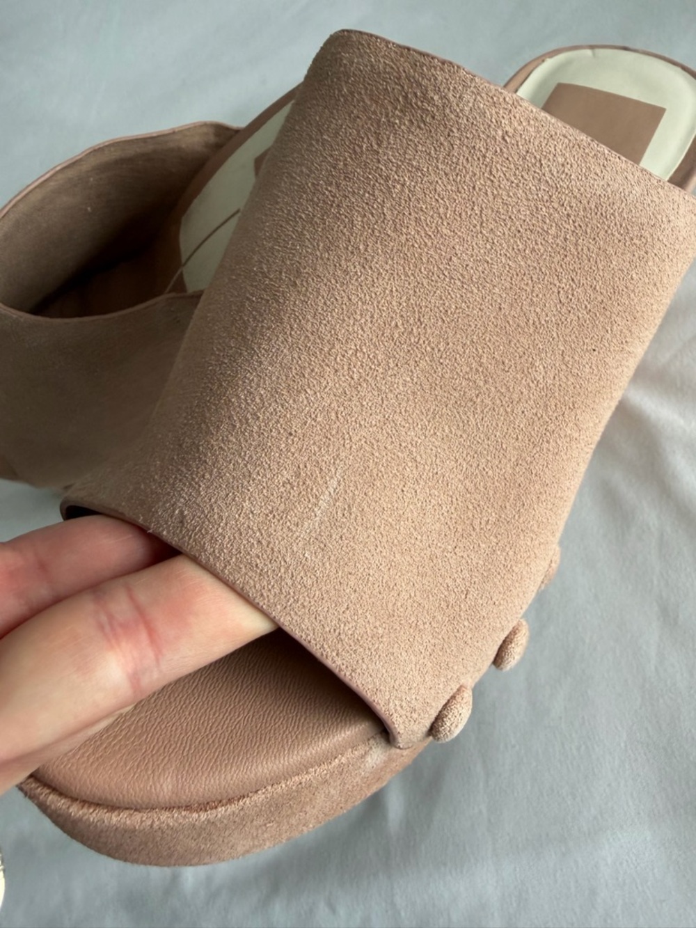 Dolce Vita "Emol" Blush Pink Tan Suede Platform Clog Mules Open Toe Sandal 70s - Picture 11 of 16